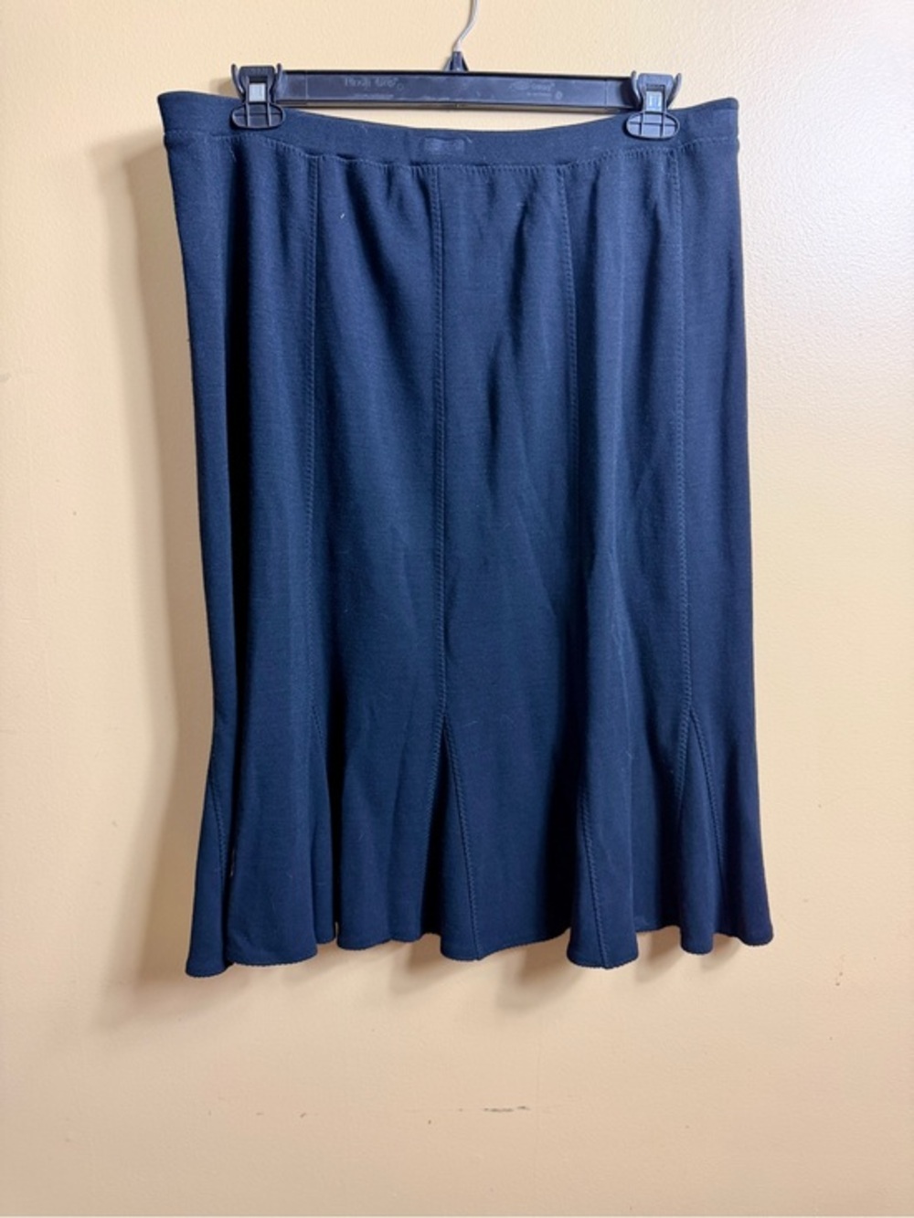Eileen Fisher Paneled Flounce Midi Skirt black. XL wool blend